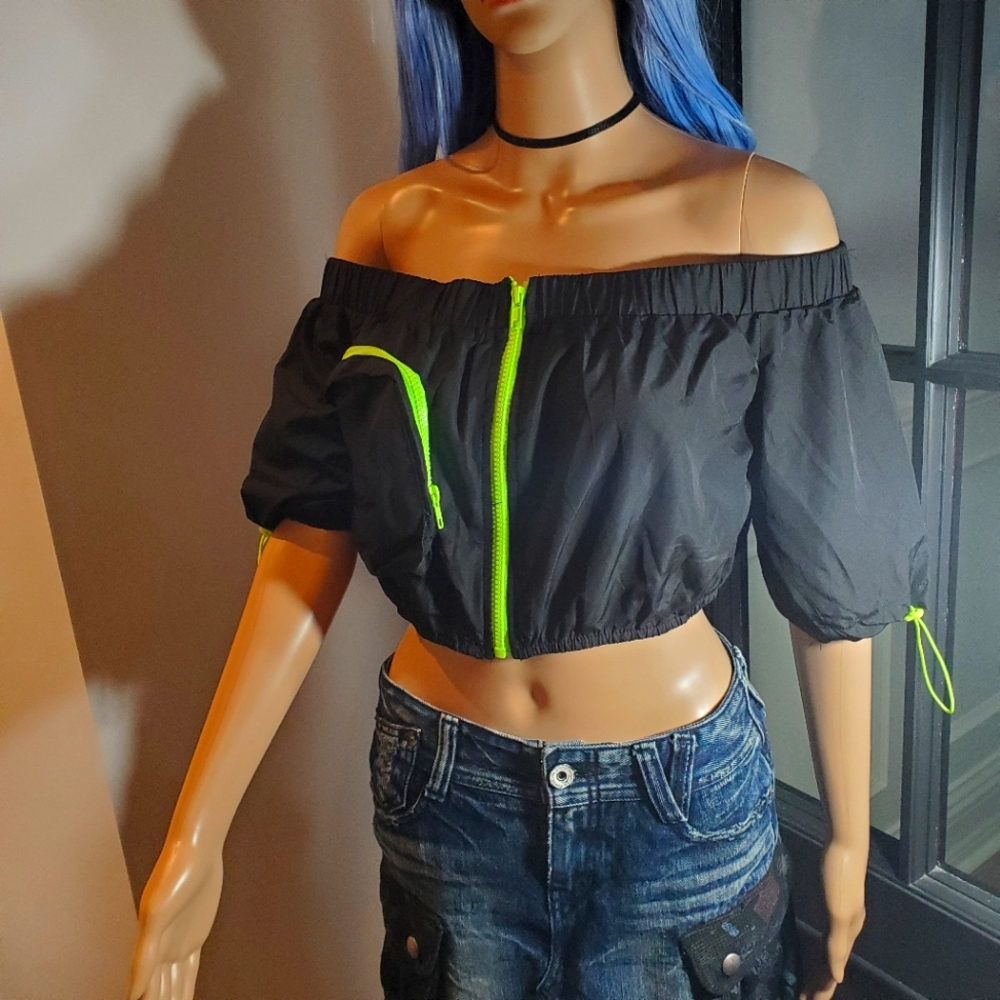 NWT Hot & Delicious Cyber Off Shoulder Parachute Tube Top Cropped Sweater